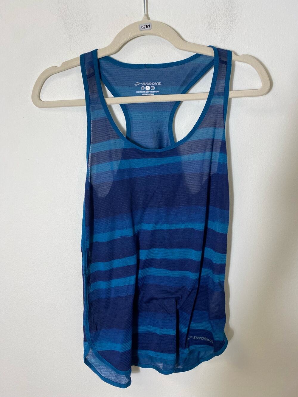 Brooks Drilayer Technology Blue Striped Athletic Racerback Tank Sz S